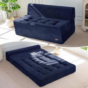 MAXYOYO 8" Folding Sofa Bed, Convertible Sleeper Sofa Lounger Foldable Mattress, Wedge Shape Floor Couch Tufted Fold Out Chair Bed Comfy Floor Couch Lounge for Living Room Bedroom, Loveseat, Navy