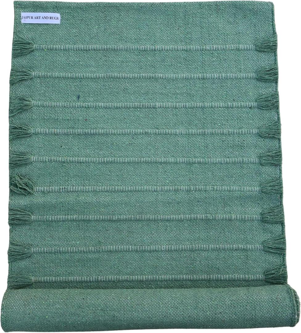 Jaipur art & Rugs Organic Cotton Yoga Mat - Eco-Friendly Hand-Woven Rug - Non Slip & Thick (24x72x5mm) for Everyday Fitness at Home - Comfortable Extra-Long (Light Green)
