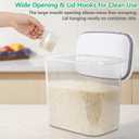 Airtight Rice Container 25 Lbs with Handle and Cup 12.68Qt Large Flour Sugar Storage Container with Pop Up Seal & Hanging Lid Hooks, Clear Tall Food Storage Bin for Kitchen Pantry Organization