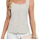 Blooming Jelly Womens Button Down Tank Tops Sleeveless Dressy Vest Business Casual Striped Outfits Summer Trendy 2025 (Large, White)