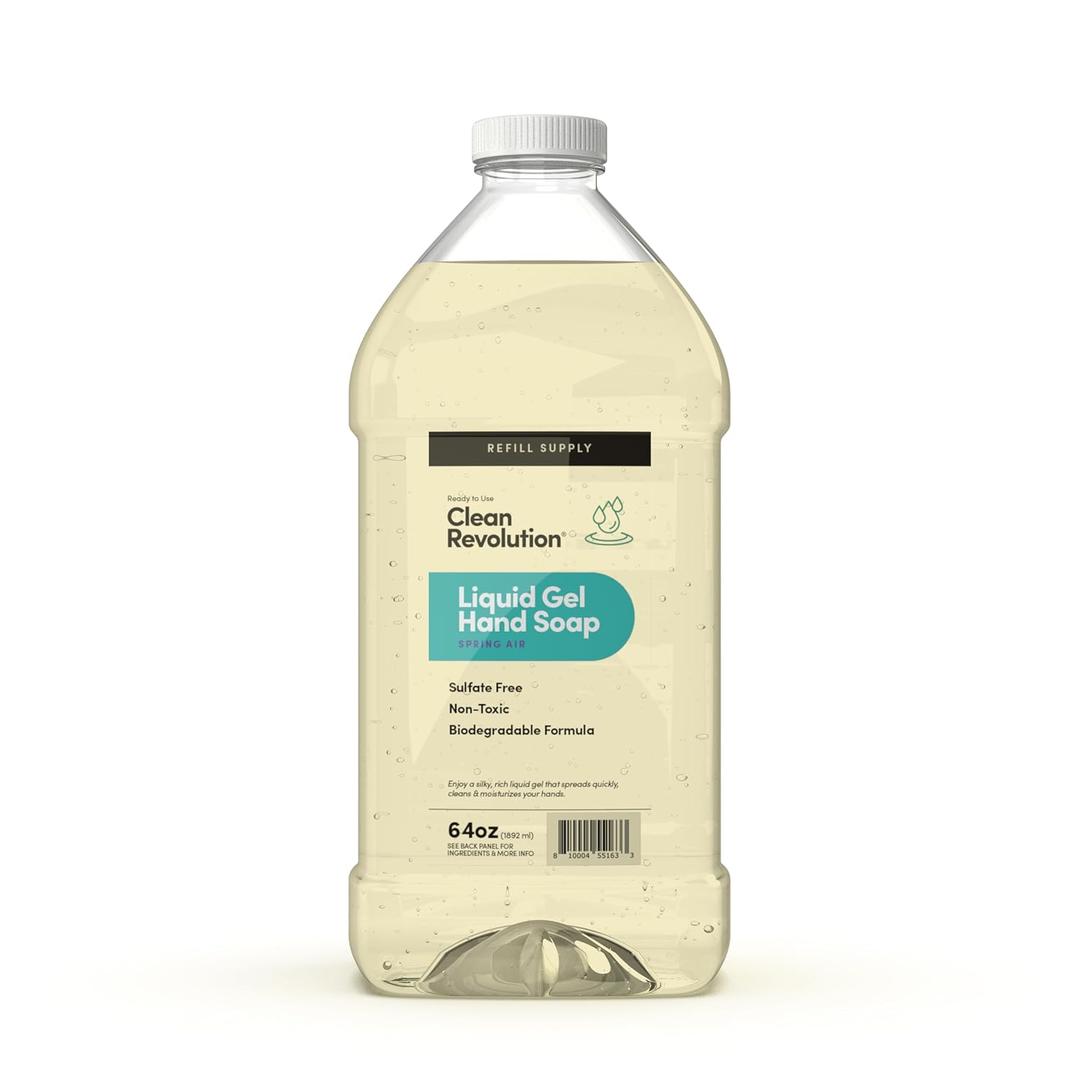 Clean Revolution Liquid Gel Hand Soap, Silky Rich Liquid, Quick Lather, Fast Rinsing, Contains Real Essential Oils (Spring Air) 64 Fl Oz