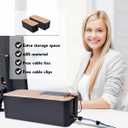 2 Pack Large Cable Management Box Wooden Style Cord Organizer Box and Cover for TV Wires, Computer, Router, USB Hub and Under Desk Power Strip Safe ABS Material and Baby-Pets Proof Lock (Black)
