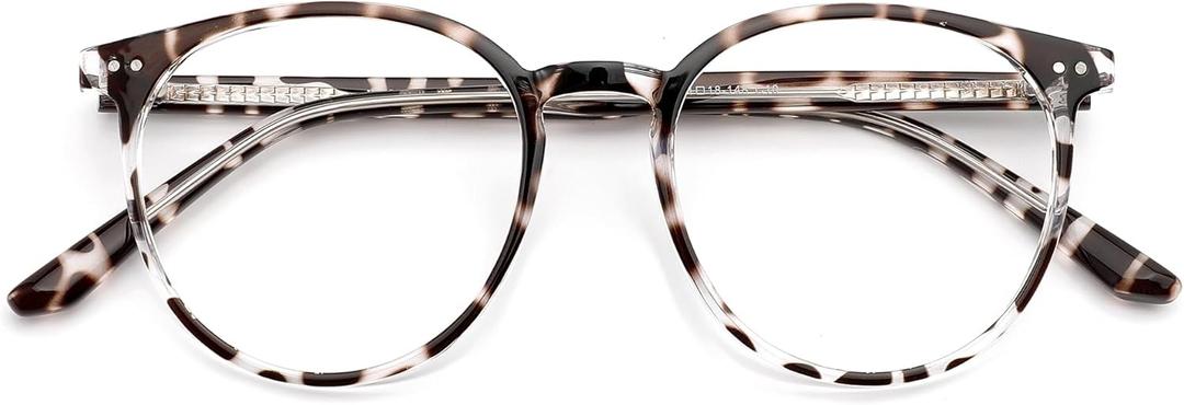 Blue Light Blocking Glasses for Women and Men, Round Frame Computer Gaming Anti Eyestrain & UV Glare RF6213 (Leopard)