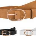 Women Belts Faux Leather for Jeans Fashion Belt with Gold Buckle Ladies Dress Belt (M:Suit waistline 29"-35")