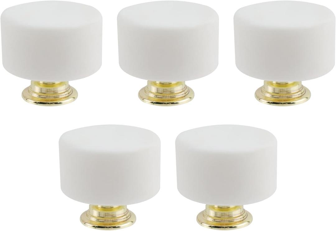 5 Pack Marble Cabinet Knobs, Round Knob for Dresser Cabinet Wardrobe Hardware Accessories, White Hardware Kitchen Closet knobs for Bifold DoorsWhite Marble,Cylinder