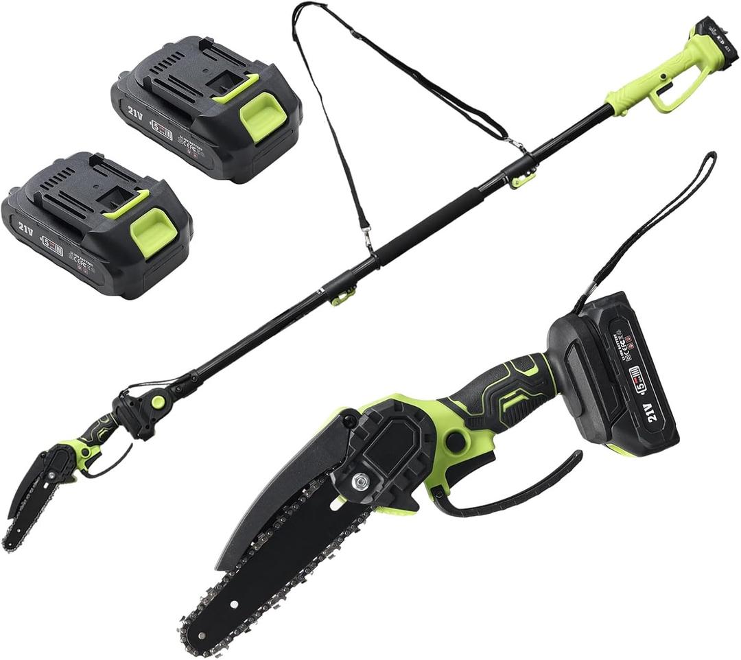 2-in-1 Electric Pole Saws for tree trimming,8 Inch Brushless Cordless Pole Saw & Mini Chainsaw with 56-74inch Extension Pole,2 batteries powered,Tree Trimmer for Wood Cutting Limb Branch Cutter Pruner