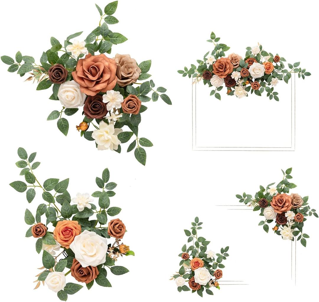 Ling's moment 2pcs Fall Wedding Artificial Floral Swag Welcome Sign Flowers Backdrop Garland Terracotta Orange Ceremony Reception Wall Home Decorations Entryway Faux Outdoor Board Head Table Decor