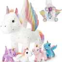 5 Pcs Fly Unicorns Plush Toy Gift Set 15.7" Mom Unicorns with 4 Cute Babies Stuffed Animal in Zippered Back Nurturing Plushies Toy Set for Kid Adults Birthday Party Favors Gifts