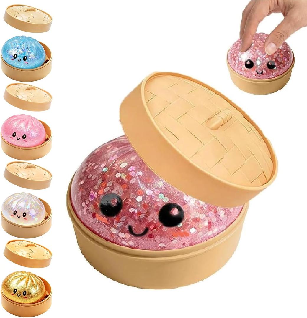 Glitter Dumpling Squishy,2026 Upgrade Dumpling Squishy Mystery Box,Colorful Dumplings Stress Balls Fidget Sensory Toy,Stocking Stuffers with Food Steamer Stretchy Desk Toys