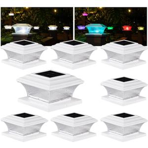 HUYIENO Solar Post Cap Lights Outdoor LED Lighting Deck Fence Cap Light 9 Light Modes Bright White/7 Color Fixed Modes/7 Color Cycling Mode Suitable for 4x4 5x5 Wooden Posts 4x4 5x5 Vinyl Posts (8pk)