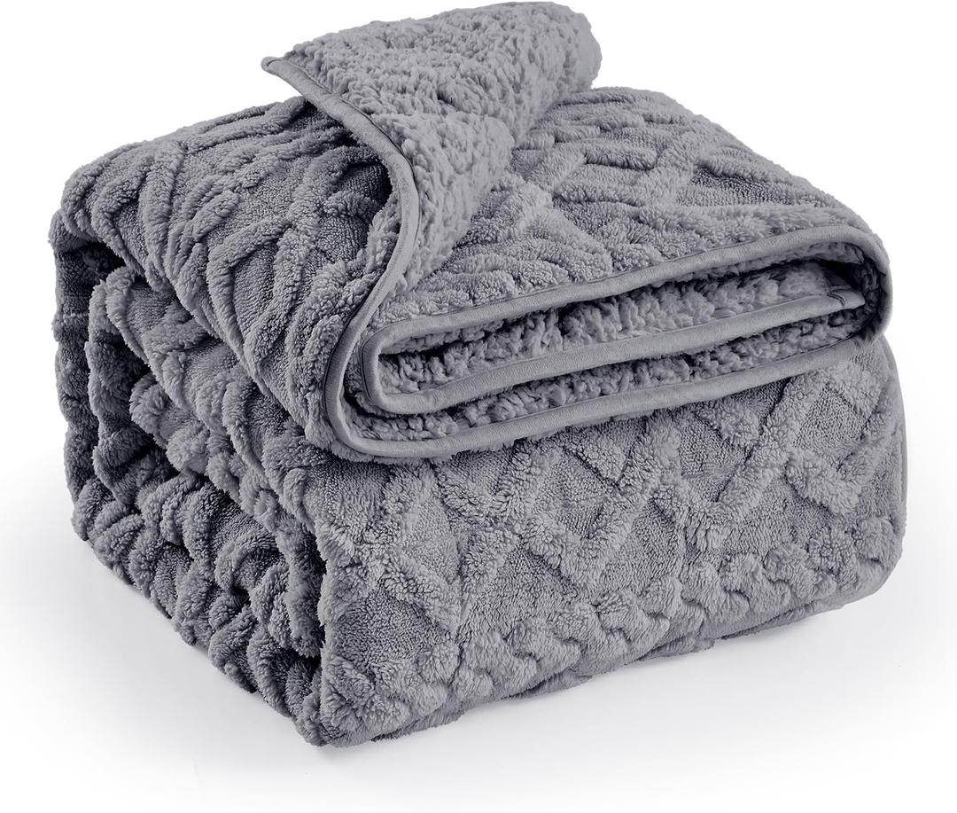 immtree Weighted Blanket for Adults Queen Size 15lbs, Dual Sided Soft Fuzzy Jacquard Sherpa Weighted Blankets for Sleeping, Cozy Fluffy Knitted Heavy Blanket for Couch Bed, Cool Grey, 60  80 inches (60"x80" 15 Pound)