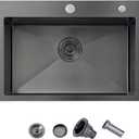 24x18 Gunmetal Black Small Kitchen Sink, Drop In 16 Gauge Stainless Steel Single Bowl Sinks, Topmount Wet Bar RV Prep Utility Sink with Drain