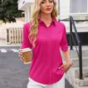 Gleeivy Women's Short Sleeve Button Up Shirt Collared Fitted Wrinkle Free Blouse Stain Shield Professional Business Top (S)
