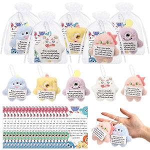 Hotop 20 Set Positive Gifts Bulk Mini Devil Plush Keychains with Cards and Bags, Inspirational Appreciation Monster Gifts for Employee Coworker Students Teacher Thanksgiving Christmas Class Prizes