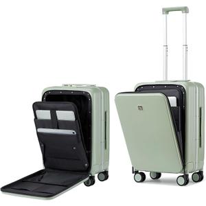 Hanke Grace Hard Shell Suitcases with Wheels,20 Inch Carry On Luggage Airline Approved with Aluminum Frame, Travel suitcase with Front Pocket Travel Luggage for Short Business Trips, Bamboo Green.