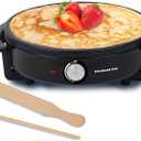 OVENTE 12-Inch Electric Crepe Maker & Griddle  Nonstick Hot Plate with Adjustable Temperature, LED Indicator, Batter Spreader & Spatula, Black CRM1122B