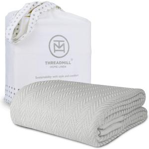 Threadmill Luxury Cotton Blanket for Queen Size Bed | All-Seasons Breathable Oeko TEX 100% Cotton Queen Blanket | Cozy, Soft Fall Thermals fits Full Size Bed, 90x92 inches | Light Grey
