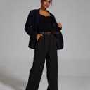 FUNYYZO Wide Leg Pants Women's High Elastic Waisted in The Back Business Work Trousers Long Straight Suit Pants (Black, S)