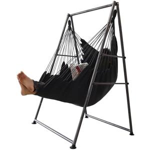 Hammock Chair Stand with X-Large Swing Chair with Footrest，Anti-Tip Thickened Weather-Resistant Iron Pipe Swing Frame, 450Lbs Stand Capacity Quick Assembly for Indoor Outdoor (Dark Grey)