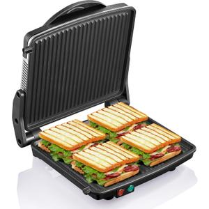 Panini Press Grill, Yabano Gourmet Sandwich Maker Non-Stick Coated Plates 11" x 9.8", Opens 180 Degrees to Fit Any Type or Size of Food, Stainless Steel Surface and Removable Drip Tray, 4 Slice