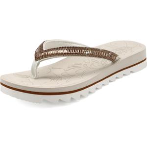 ONCAI Flip Flops for Women, Beach Thong Sandals Womens with Arch Support, Dressy Rhinestone Comfortable Yoga Mat and Non Slip Rubber Soles for Summer US Size 5-11 (6, Ivory White)