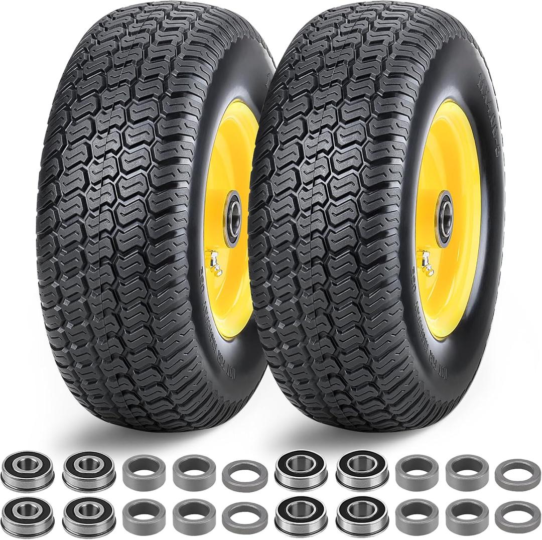 11x4.00-5 Lawn Mower Tires Flat Free,2 Pack 11x4.00-5" Tire and Wheel,Zero Turn Front Tires,11x4-5 Solid Tire with 3/4" & 5/8" & 1/2" Precision Bearings,3.4"-5.9"Centered Hub for Zero Turn Lawn Mower (yellow)