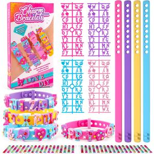 DIY Silicone Bracelet Making Kit for Kids - Girls Colorful Charm Art & Craft Kit with Adjustable Rubber Wristbands, Decoration Accessories & Stickers for Party Favors and Birthday Gifts Ages 6 7 8