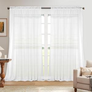 Dreaming Casa Solid Sheer Curtains Draperies White Rod Pocket 2 Panels 100" W x 102" L