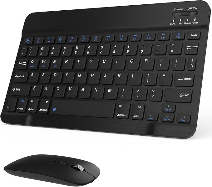 Rechargeable Bluetooth Keyboard and Mouse Combo, Universal UltraSlim Wireless Keyboard Mouse Set for Android Windows iPad iPhone Samsung Tablet Portable Compact Keyboard Set (Black)