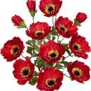 28.3" Red Artificial Flowers Poppy Flowers 3Pcs Silk Fake Poppy Flowers Real Touch Faux Poppies Spring Flower Long Stem Arrangement with 4 Heads for Party Centerpiece Bouquet Table Home Decoration
