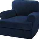 H.VERSAILTEX Sofa Cover 2 Piece T Cushion Armchair Slipcovers Thick Velvet Couch Cover Furniture Protector Stretch T Cushion Sofa Covers for 1 Cushion Couch with 1 Individual T Cushion Covers, Navy