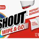 Shout Wipe & Go Instant Stain Remover Wipes, No Wash Required, Safe on Colorfast Washables, Travel & Baby Diaper Bag Essentials, Removes Grass, Coffee, Makeup & More, 12 Wipes (Pack of 1)