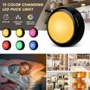 RGBW Color Changing Puck Lights with Wireless Remote - 16 Colors Dimmable Under Cabinet, Battery Powered LED Push Puck Lights with Timer & Memory Function, Black (3 Pack)