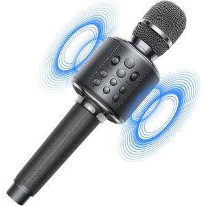 XZL Bluetooth Karaoke Microphone for Kids & Adults, Wireless Rechargeable Mic with Built-in Stereo Speaker, Echo｜Duet Mode｜Recording｜Music Playback, Premium Leather Handle, Portable Storage Case