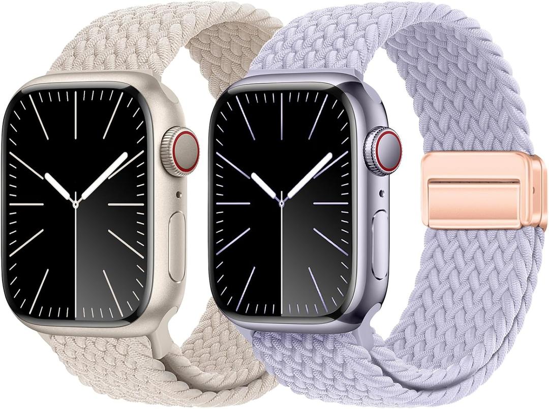 2 Pack Magnetic Bands Compatible with Apple Watch Band 49mm 46mm 45mm 44mm 42mm 41mm 40mm 38mm for Women Men,Stretchy Nylon Braided Sport Loop Wristband for iWatch Series 10 9 8 7 6 SE 5 4 3 Ultra 2 1