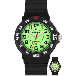 Kids Analog Watch with Light for Boys Girls Waterproof Time Teaching Watch with Soft Band Learning Time Wrist Watch Easy to Read for Children Great Gifts (Black)