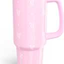 YOME 40 oz Bow Pink Tumbler with Handle and Flip Straw for Women | Stainless Steel Insulated Water Bottle | Keeps Drinks Cold | Dishwasher Safe | Cupholder Friendly | Gift Gym Travel Yoga