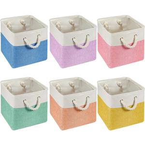 Geiserailie 6 Pcs 13 x 13 Inch Cube Storage Bins Fabric Storage Organizer Bins Foldable Cube Baskets with Sturdy Carry Handles Wicker Baskets for Home (Macaron Color)