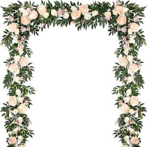 Lvydec 2 Pack Artificial Peony Flower Garland - 6ft Silk Peony Vine Willow Leaves Garland Champagne Arch Flower Vine for Wedding Party Table Decoration (Champagne)