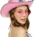 Funcredible Blue Cowgirl Hat  Blue Cowboy Hat with Silver Star - Rodeo Outfit for Women Cowgirl Costume Accessory (Pink)