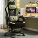 GTPLAYER Gaming Chair Cute with Cat Ears Ergonomic Computer Chair with Dog Embroidery Adjustable Memory Foam Lumbar Support and Headrest Comfortable Reclining Office Chair Soft Velvet Fabric for Women (Green) (Seat Depth: 21.7 inches, Seat Width: 20 inches)