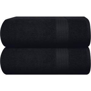 GLAMBURG Premium Cotton Oversized 2 Pack Bath Sheet 35x70-100% Pure Cotton - Ideal for Everyday use - Ultra Soft & Highly Absorbent - Machine Washable - Black