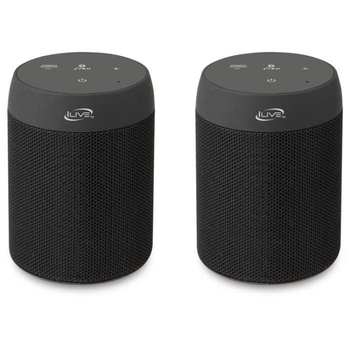 iLive Portable Bluetooth Waterproof Speaker, 2.56 x 2.56 x 3.54 Inches, Includes Micro-USB to USB Cable and Carabiner Clip, Black, Pack of 2