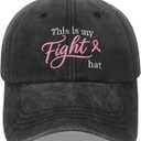 Breast Cancer Gifts for Woman, Breast Cancer Awareness Accessories, Chemo Adjustable Cotton Embroidered Pink Ribbon Baseball Cap, Adjustable Size: Hat circumference 22-24"/56-61cm, height 4.72"/12cm, brim 2.75"/7cm