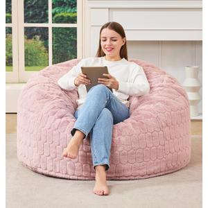 Hobestluk Bean Bag Chairs Adult Bean Bags with Fluffy Cover, Large Beanbag Chair with Filler Giant Bean Bag Chairs for Adults for Living Room, Bedroom (Pink, 3FT - 36 x 36 x 22)