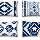 OTOSTAR Outdoor Waterproof Throw Pillow Covers 12x20 Inch Set of 4 Boho Farmhouse Outdoor Cushion Covers for Patio Funiture GardenGeometry80-Navy Blue