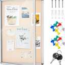 Geetery 36 x 24 Inch Enclosed Fabric Bulletin Board Tamperproof Lockable Noticeboard Fabric&Aluminium Frame Display Cases Wall-Mounted Display Case for School, Office - Secure, Durable Design(Beige)