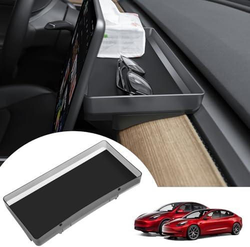 KUNIST for Tesla Model Y Upgrade Behind Screen Storage Box Dashboard Hidden Organizer Tray Non-Slip Sunglass Card Holder for 2021-2023 Tesla Model 3 and 2021-2025 Model Y (Not fit 2025 Juniper)