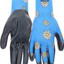 MUD Grip Women's Daisy Printed Polyester Shell and Flat Nitrile Coated Palm Gardening Gloves, (Small/Medium (Pack of 1), Blue)
