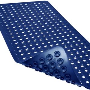 Linoows Non-Slip Bathtub and Shower Mats, Power Grip Bath Mat 35 x 16.3 Inch with Suction Cups and Drain Holes for Tub Bathroom Floor Safety, Machine Washable Soft Bathmat, Navy Blue